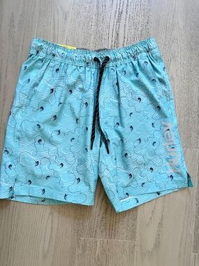 Hurley, Mens, Swim Shorts, Silver Reflective Logo, Aqua/turquoise, Size S, NEW